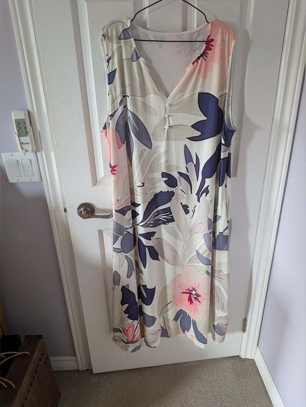 Amazon Floral V-Neck Midi Dress in Cream, Pink and Navy